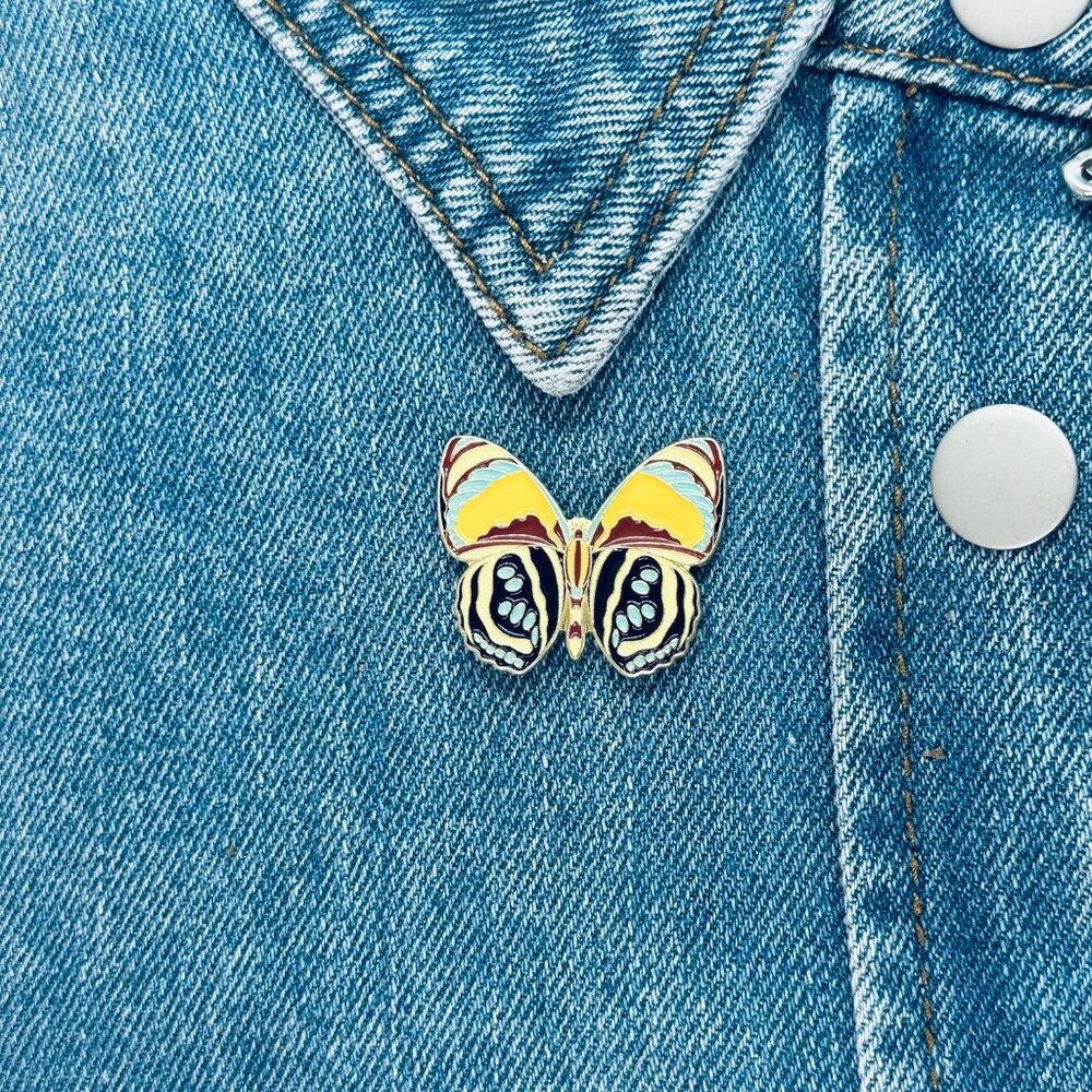 Butterfly Moth Enamel Pin Badge Yellow Teal Gold Metal Insect Brooch Jewelry New